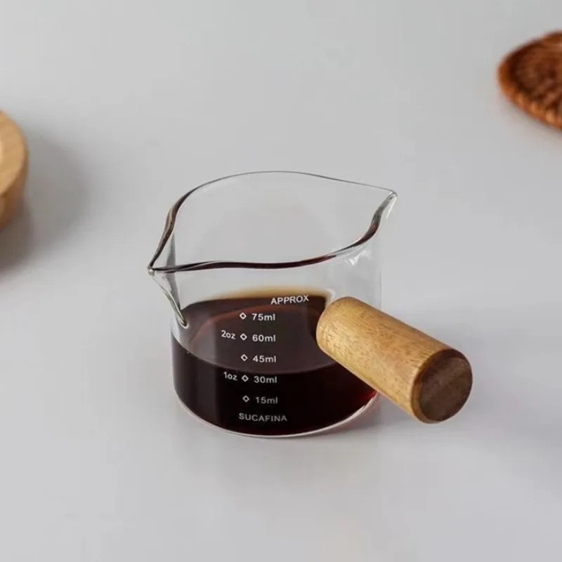 Measuring Glass Pitcher With Wooden Handle For Coffee And Beverage ...