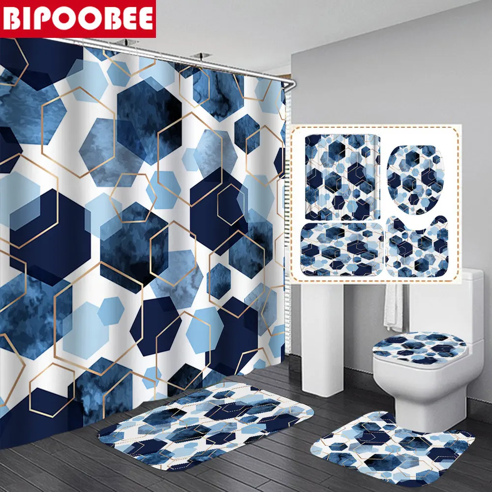 

Геометрические шторы для душа с алмазным принтом, занавеска для ванной комнаты, мраморное покрытие для ванной, Нескользящие Коврики для туалета, коврики, украшение для дома