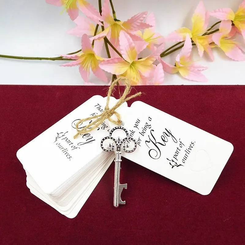 10pcs Metal Key Bottle Opener Retro Portable Beer Wine Bottle Open Tool Keychain Tags Card Wedding Souvenirs Party Gifts