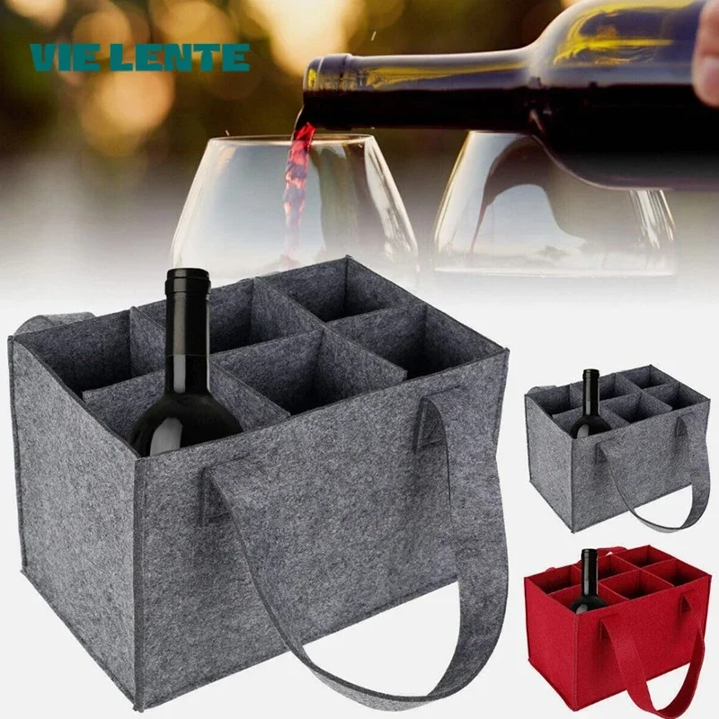 Wine Storage Bag Felt Carrier for 6 Bottles