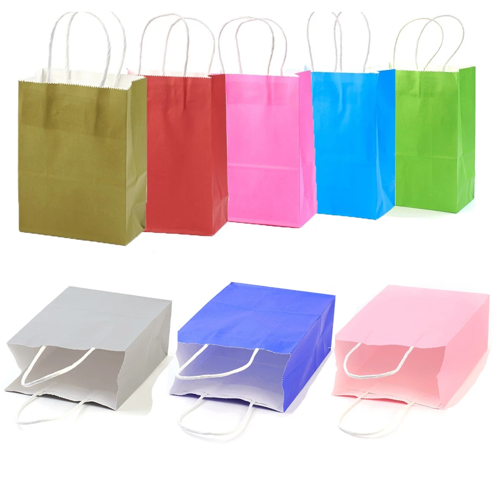 

10pcs Rectangle Kraft Paper Bags Gift Bag Valentine's Day Wedding Party Presents Wrapping Pouches Shopping Bags with Handles