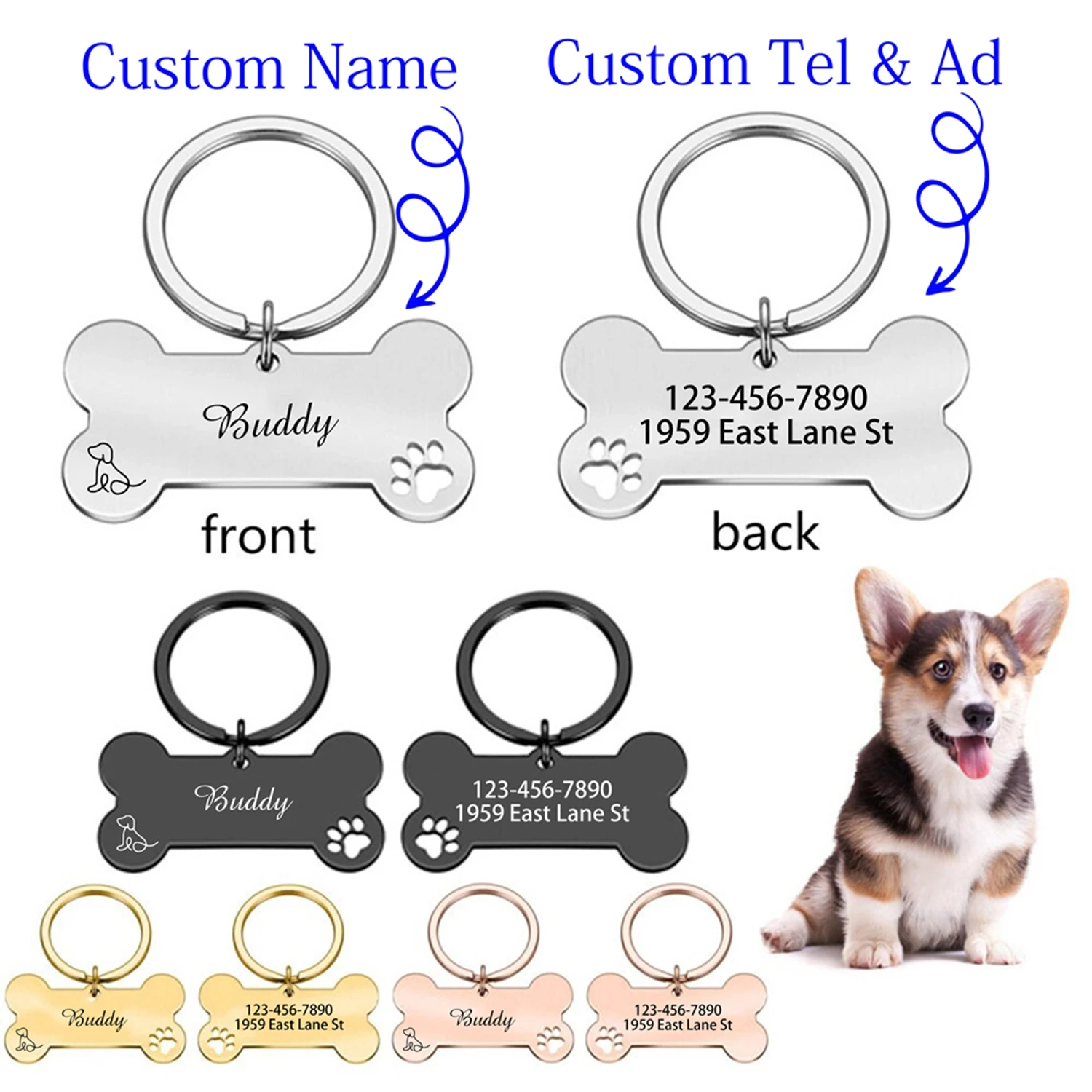 Dog Sign 1 pc Custom Name and text Personalized Dog Tags ID Collars With Name