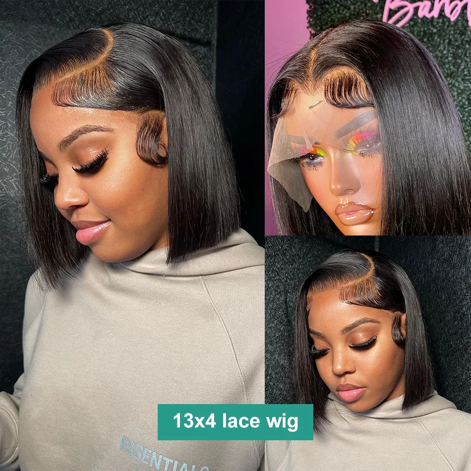 Luvin 13x4 HD Lace Frontal Human Hair Short Bob Wigs 200% Bone Straight Lace Front Wig Virgin Pre Plucked Baby Hair For Women