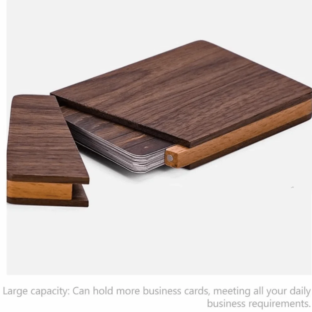 얇은 호두나무 명함 케이스 대용량 휴대용 명함 보관함 포켓 사이즈 원목 카드 케이스