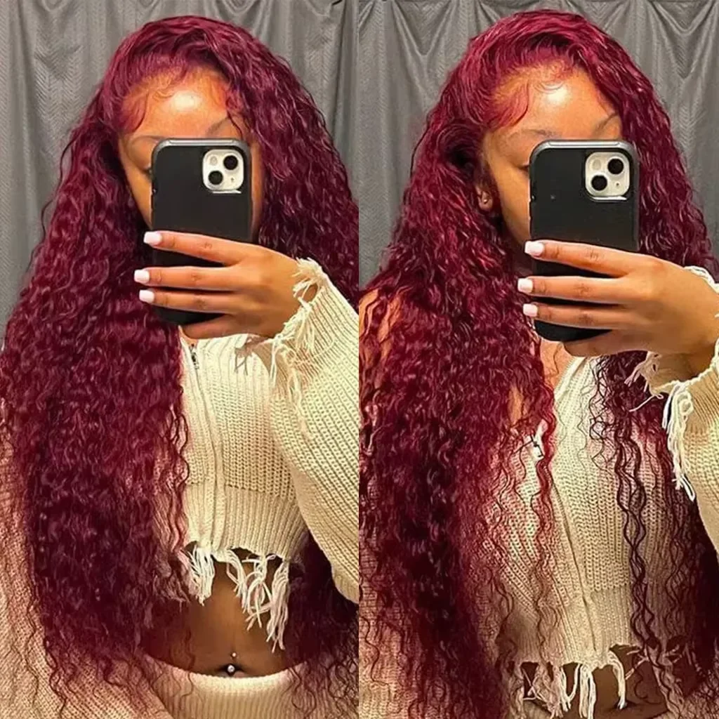 12A Water Wave Bundles With Frontal 99J Burgundy Wet and Wavy Virgin Curly Loose Deep Wave Human Hair Bundles With Closure human hair bundles human hair closure