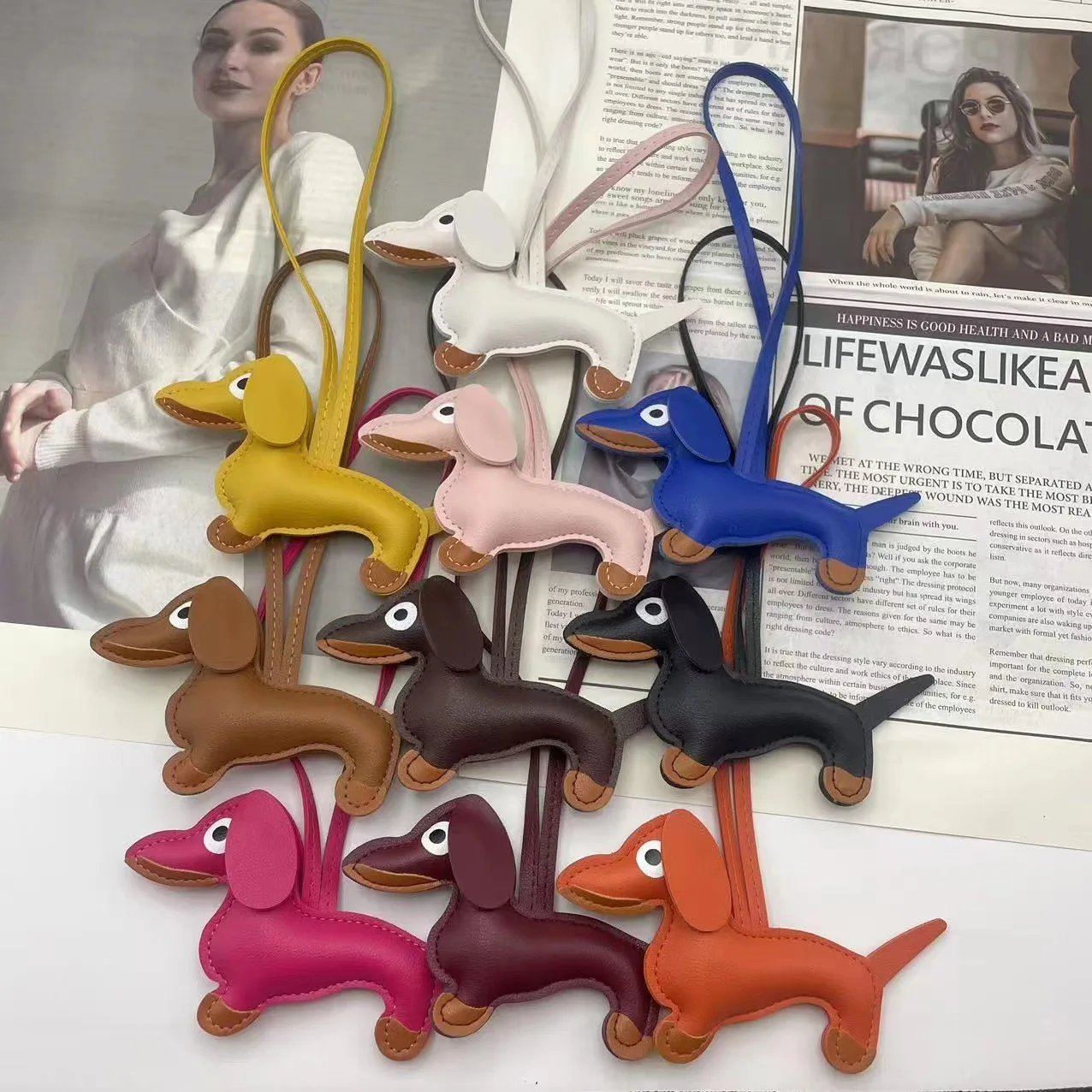 Classic Cute Puppy Dog Bag Accessories Pendant Key Chain Fashion PU Leather Dachshund Key Ring