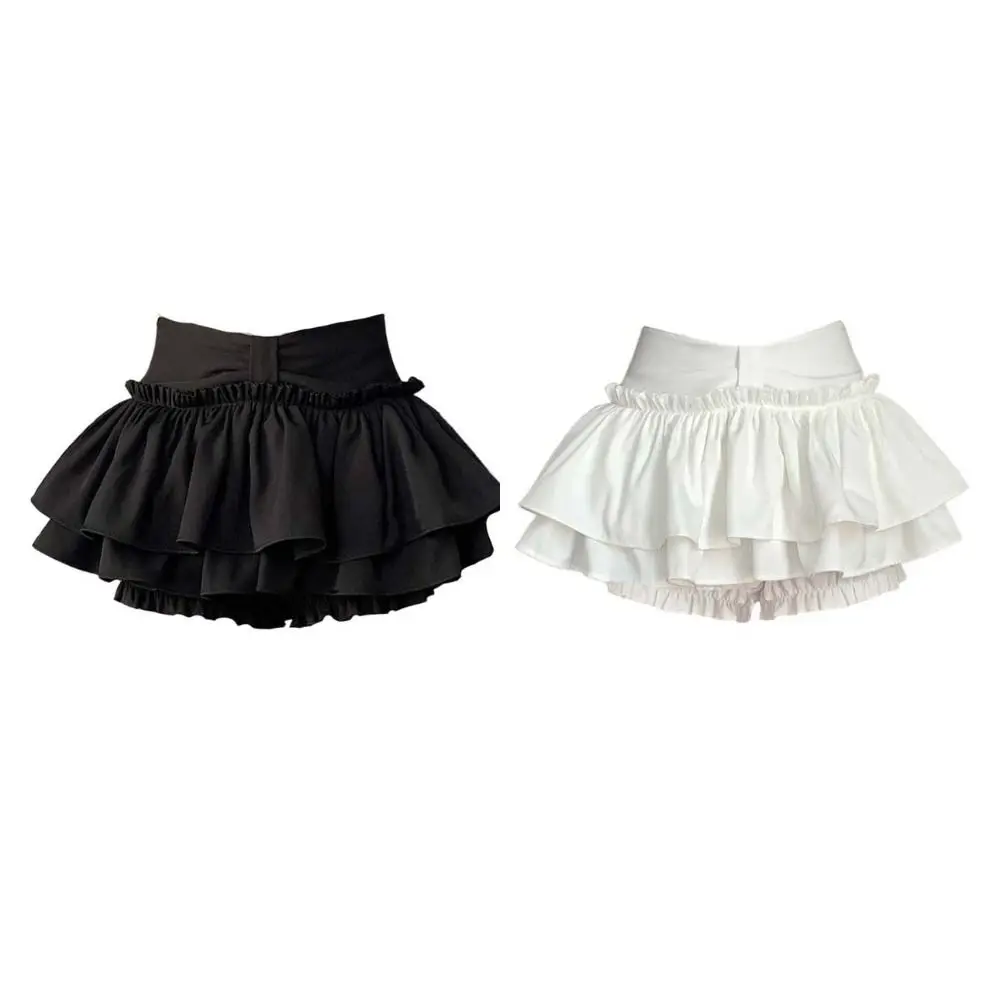 Double Layered Mini Cake Skirts A-line Irregular Belt High Waisted Pleated Skirt Korean Style Lolita Shorts Mini Skirt Lady