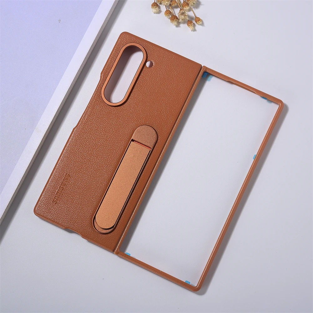 Luxury Leather Stand Case with Kickstand and Camera Protection, Slim Shockproof Shell