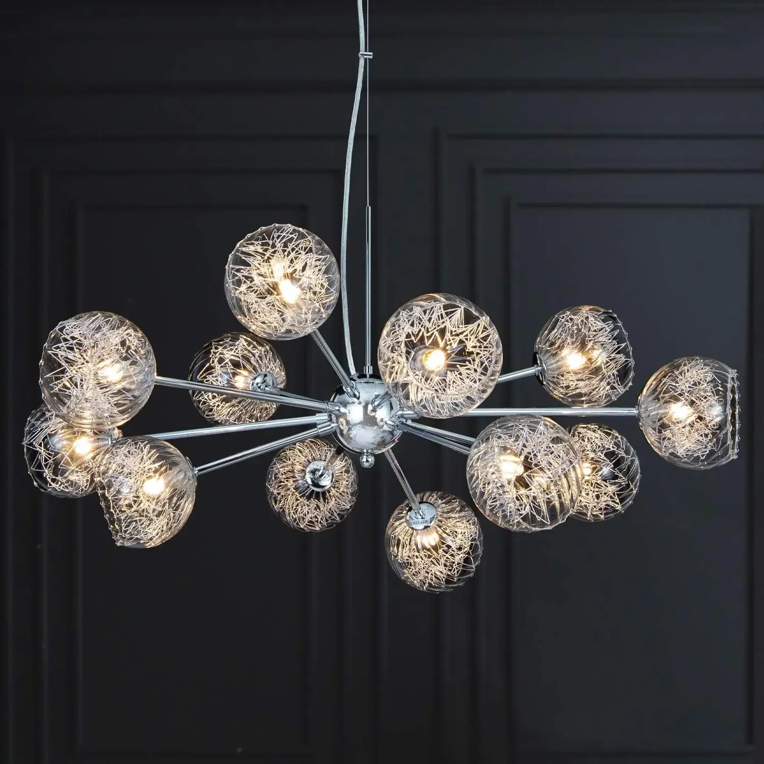 

Chandeliers Modern Bubble Glass Chandelier Pendant Lighting Chrome Wired Aluminum 12-Light Fixture W37.4 for Dining Room