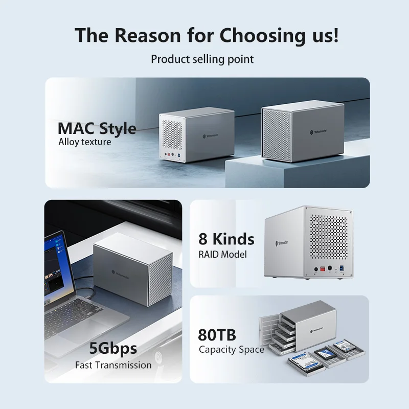 Yottamaster RAID  ϵ ̺ Ŭ, ˷̴ USB RAID Ŭ, 2.5 3.5 ġ SATA HDD SSD, 5x16TB (DAS), 5 