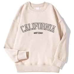 Korean Trend Women's Sweatshirt with California West Coast Print - Long Sleeve O-Neck Pullover - XXL (Beige)