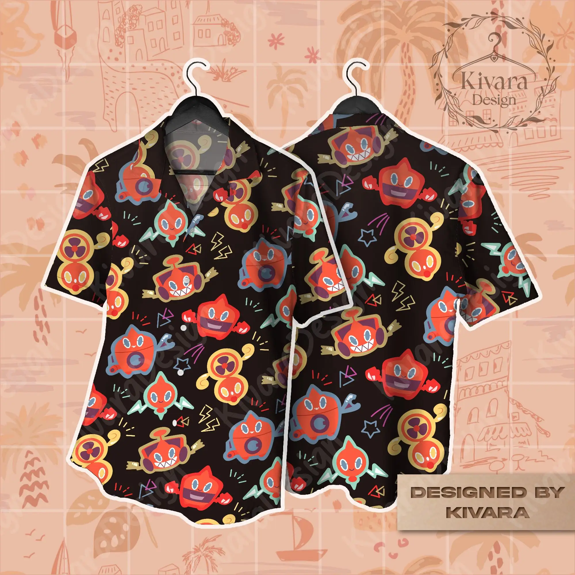 Rotom Hawaiian Shirt Pokémon Anime Grafik-T-Shirt Sommer Sport Freizeit Herren-T-Shirt Kinderbekleidung T-Shirt Y2k Frau ﻿