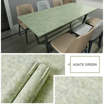 สติกเกอร์หินอ่อนห้องครัวฟิล์มกันน้ํามันเตากันน้ําความชื้น Self-Adhesive วอลล์เปเปอร์เคาน์เตอร์ตู้ Renovation กระเบื้อง 14