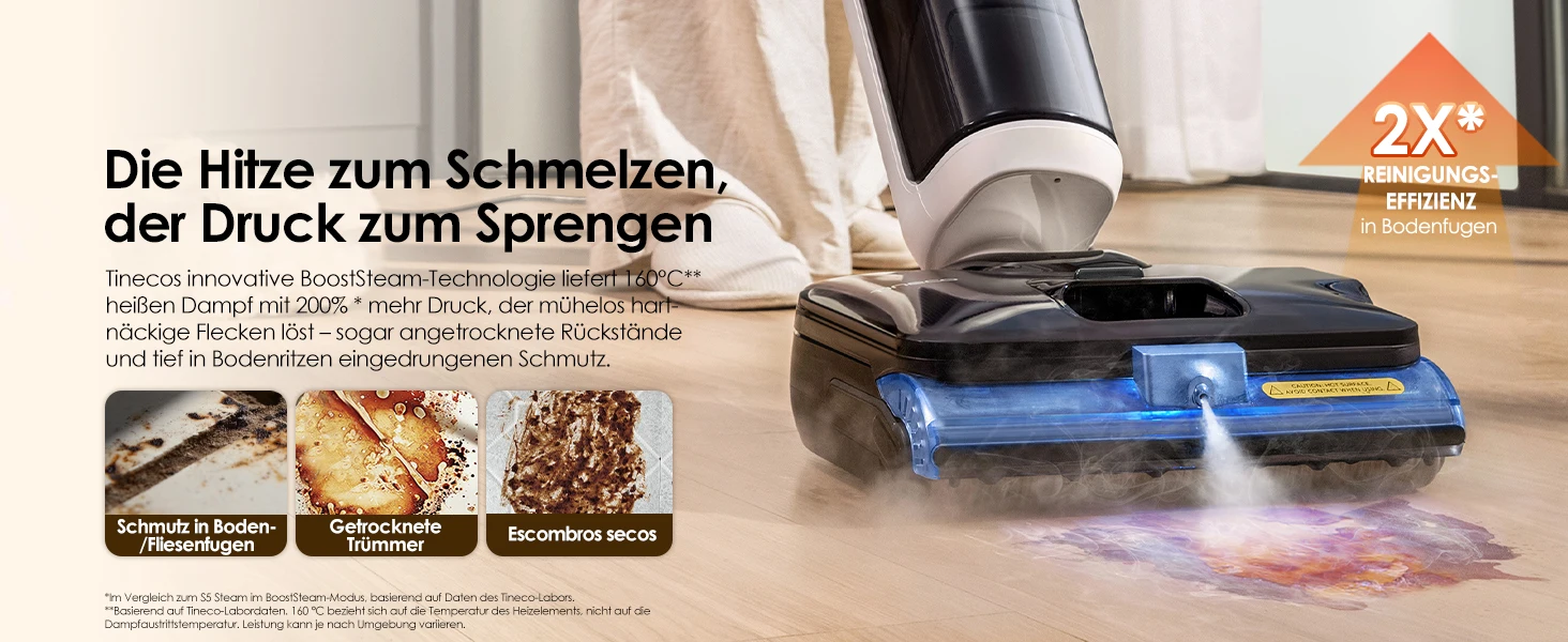 Tineco FLOOR ONE S6 Stretch Steam Nass-Trockensauger, 160 ° C BoostSteam, Anti-Verwicklungs-Design, FlashDry Selbstreinigung – Detail 3
