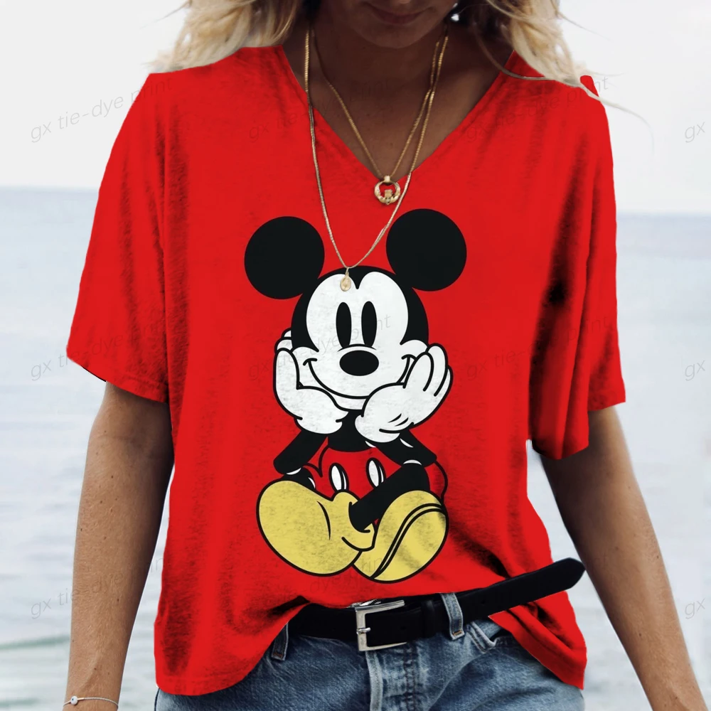 

Женская летняя футболка с коротким рукавом и V-образным вырезом