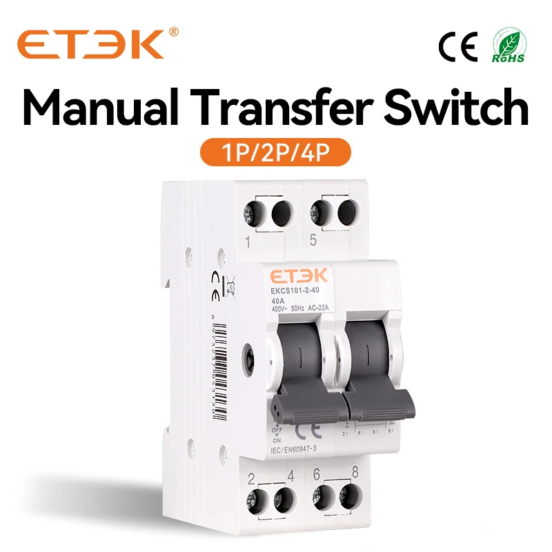 Manual transfer switch ETEK Din Rail MTS Dual Power 1P 2P 4P 40A 230V EKCS101