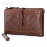 Men's Long Handbag Business Vintage Cow Leather Clutch Man Wallet Brand Long Wallet For Man Casual Handhold Bag Male Purse 1