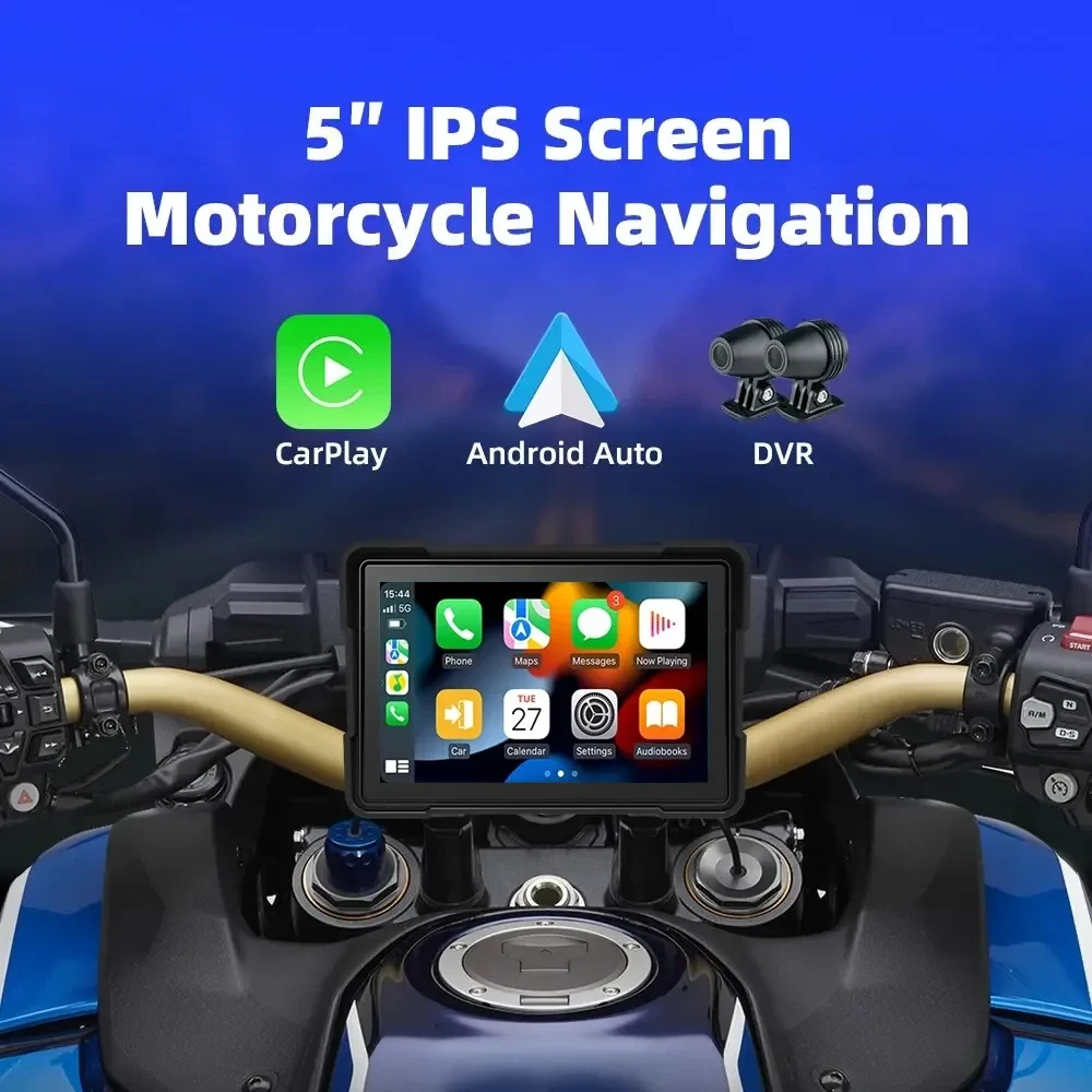 오토바이 카플레이 방수 무선 안드로이드 자동 DVR 모니터, 대시 카메라, GPS 네비게이션, TPMS, 블루투스, 5 인치 와이파이