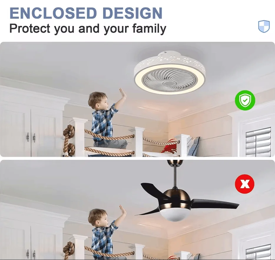46CM Smart App Ceiling Fan with Light Remote Control LED Dimmable 6 Speeds Timer Flush Mount Enclose Design Ceiling Fans Lamp