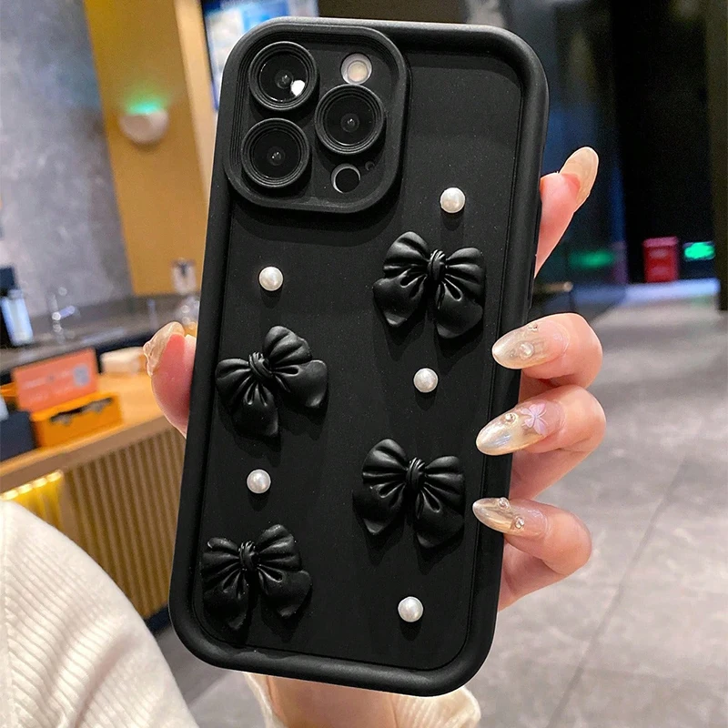 Elegant 3D Pearl Bow Soft Silicone Phone Case Cover
