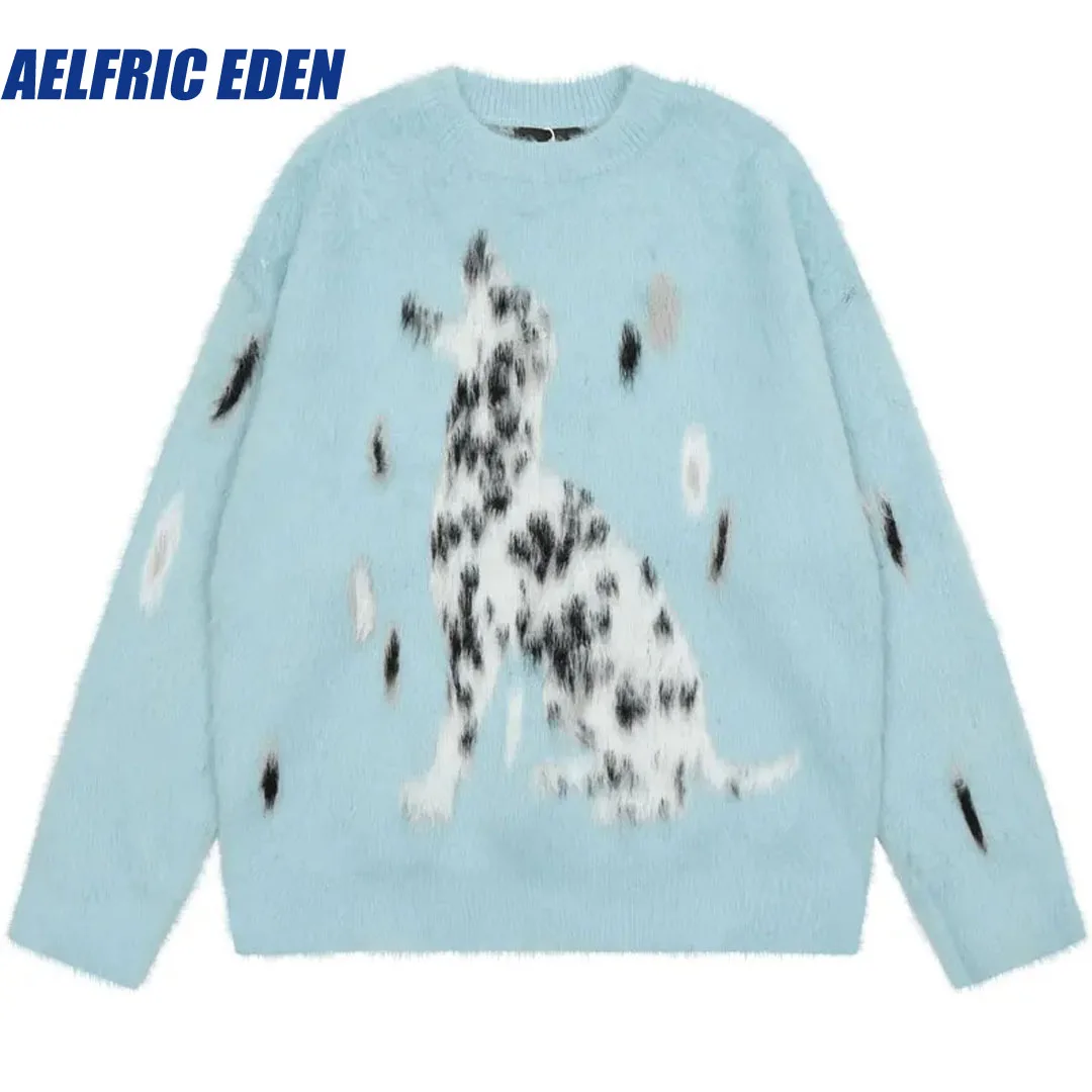 

Aelfric Eden Harajuku Dalmatian Sweater Streetwear 2024 Hip Hop Knitted Cute Animal Dog Fluffy Fuzzy Jumper Y2K Loose Pullovers