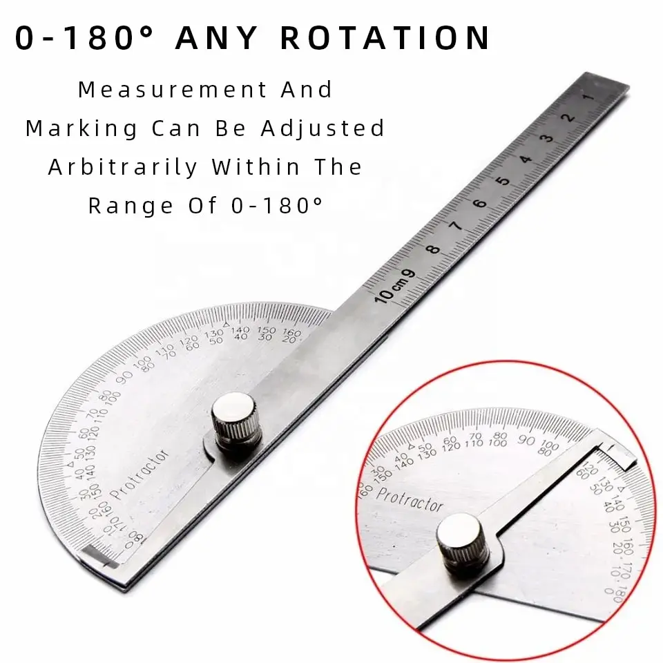 Stainless Steel Protractor Angle Ruler 180 Degree Semi Circular