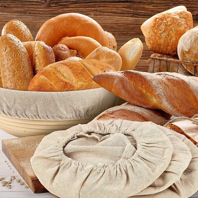Fermentation Basket 3/4Pcs Bread Basket Liner Cloth Set 9/10Inch Round Dough Fermentation Cloth Liner Baking Dough Basket Cover DIY Baking Tools