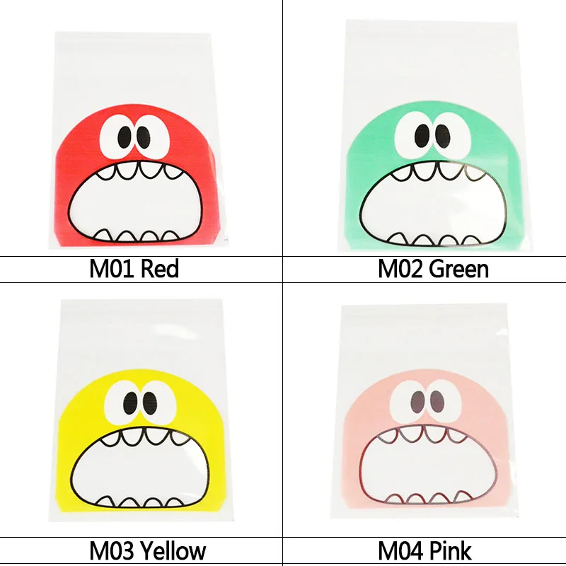 50/100pcs 귀여운 괴물 날카로운 치아 비닐 봉투 크리스마스 선물 포장 가방 웨딩 사탕 가방 OPP 가방 생일 부활절 파티 장식