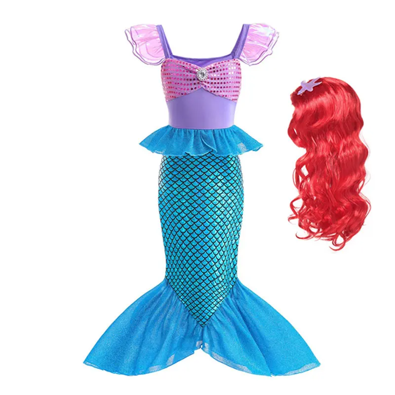 Vestido de fiesta de cumpleaños de sirena para niña, disfraz de sirena