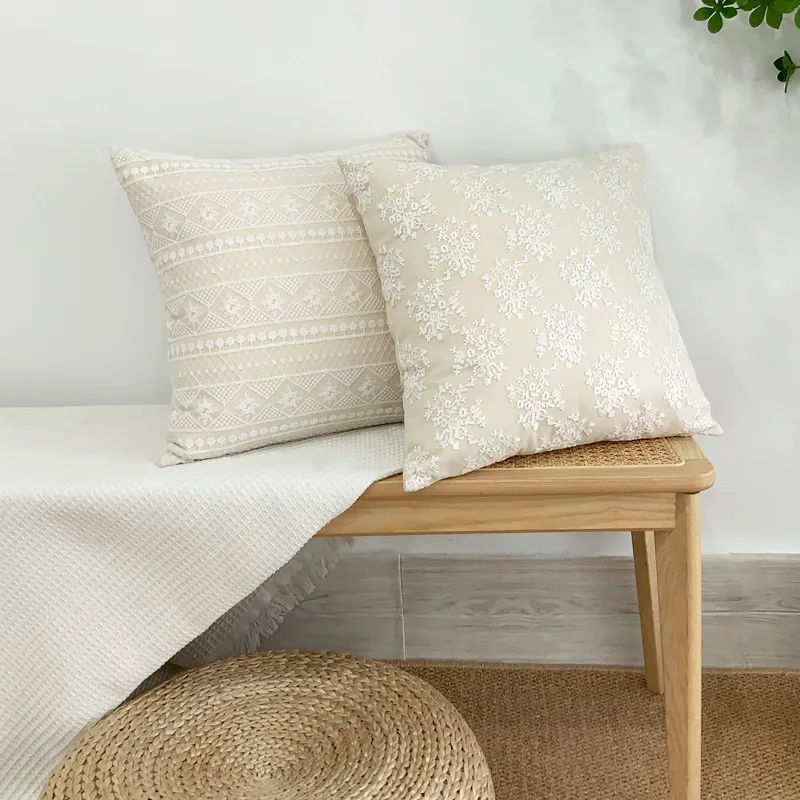 Ohok Set Di 2 Federe Per Cuscino Natalizie - 50x50 Cm - Lino E Poliestere - Motivo Fiocchi Di Neve - Cuscini Decorativi Per Divano E Letto