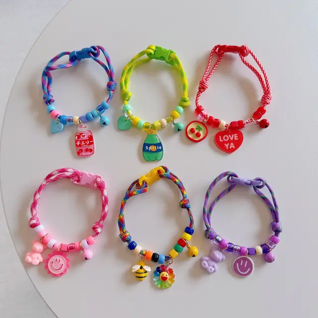 Pet Cat Dog Collar Color Contrasting Weaving Summer Freshness Adjustable Love Smiling Face Necklace Cat Breakaway Collar Pet Cat Dog Collar Color Contrasting Weaving Summer Freshness Adjustable Love Smiling Face Necklace Cat Breakaway Collar