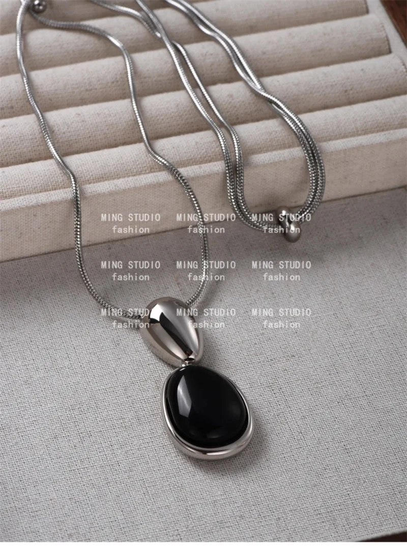

LONDANY necklace New black agate water drop splicing adjustable necklace niche design simple fashion sweater chain