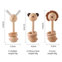 Wooden Animal Rattle Teether for Newborns