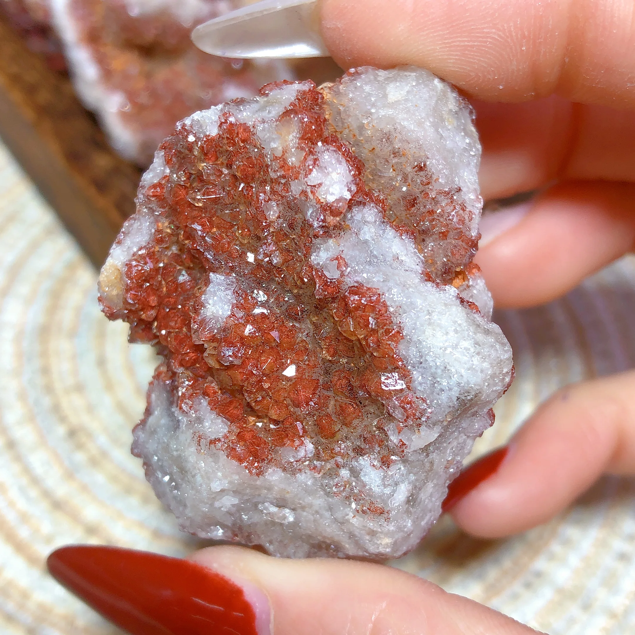 Natural Crystal Red Quartz Hematite Vanadinite Druzy Raw Stone
