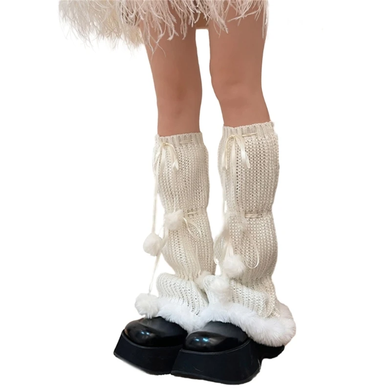 Women's Faux Furs Frilly Leg Warmers Knit Leg Sleeve Students Girls Foot Covers