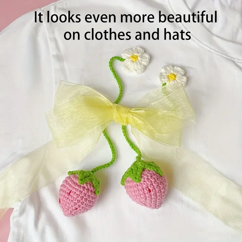 Knitted Strawberry Car Mirror Decoration
