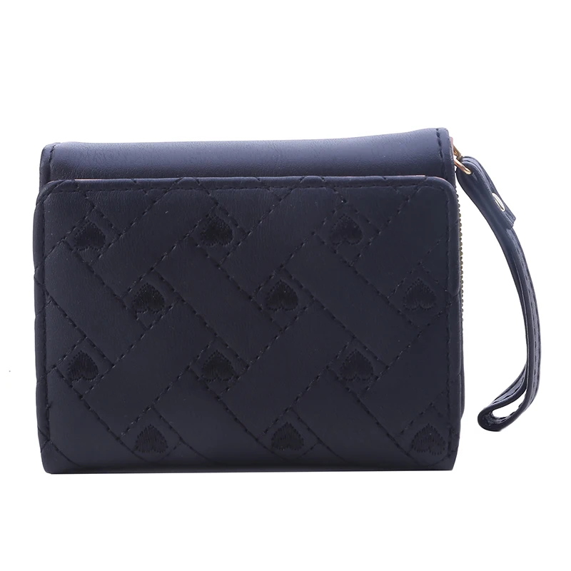 Women's Tri-Fold Wallet with Embroidered Love Pattern - Korean Minimalist Design