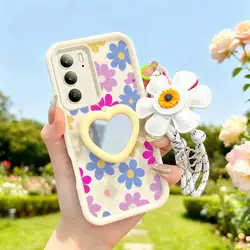 Cartoon Flower Phone Case Set with Lanyard and Craft Embellishments - 3 Piece Set for Realme C65 4G (WHITE)