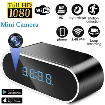 HD 1080P Mini Camera Alarm Clock Wireless Wifi Control IR Night Vision View Alarm Monitor Home Indoor Security Monitor Video 1
