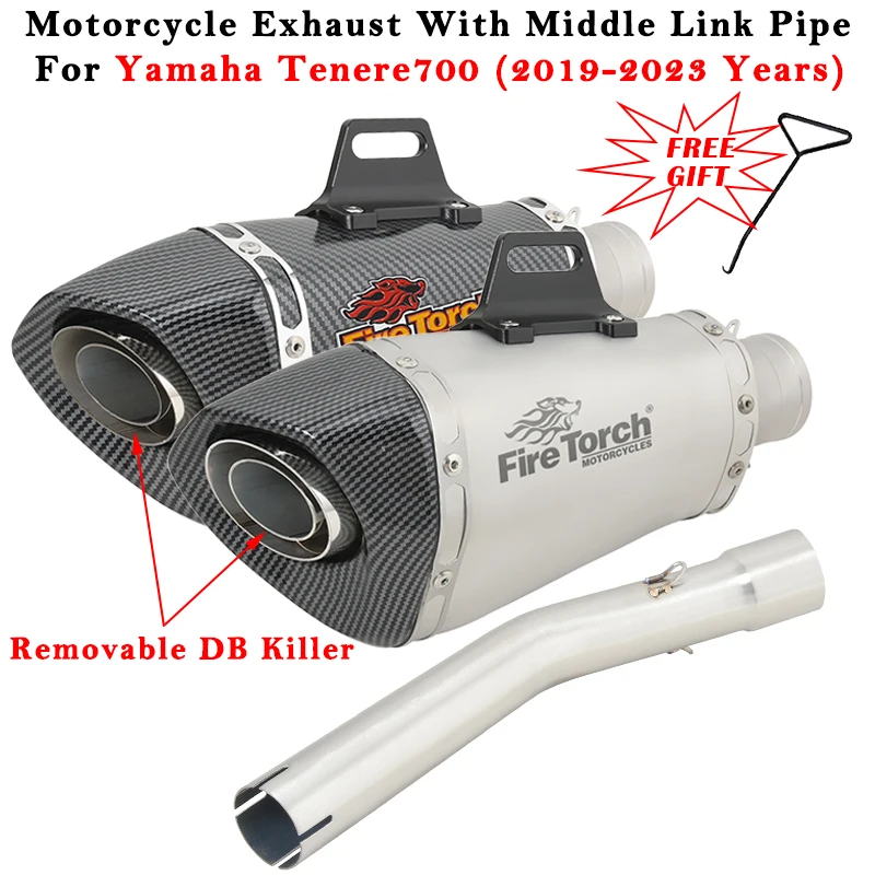 Sistema De Escape Para Motocicleta, Silenciador De Fibra De Carbono Modificado Con Enlace Medio, Pipepara Yamaha Tenere700, Tenere 700, 2019 - 2023
