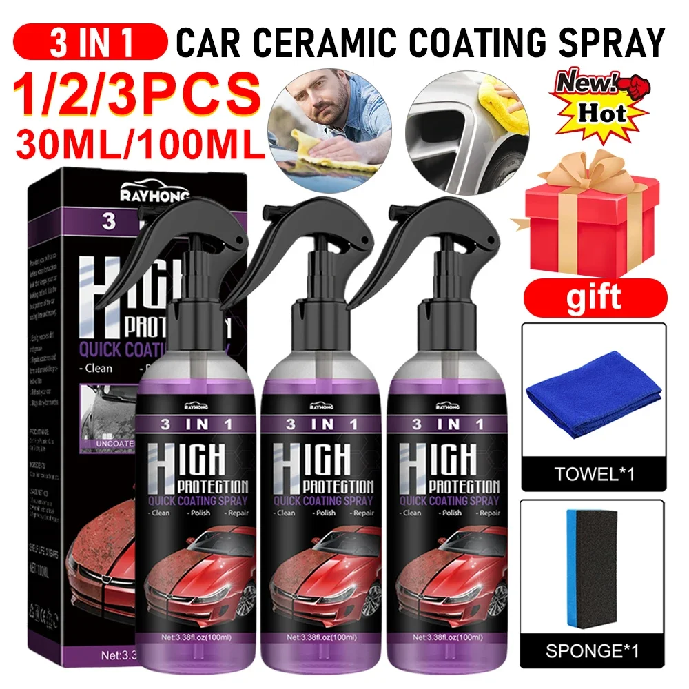 Car Ceramic Coating Spray 1/2/3Pcs 100ml Auto Nano Ceramic Coating Car Exterior Scratch Restorer Spray 2880182 1/2/3Pcs 3 In 1 Car Ceramic Coating Spray 100ml Auto Nano Ceramic Coating Car Exterior Scratch Restorer Spray