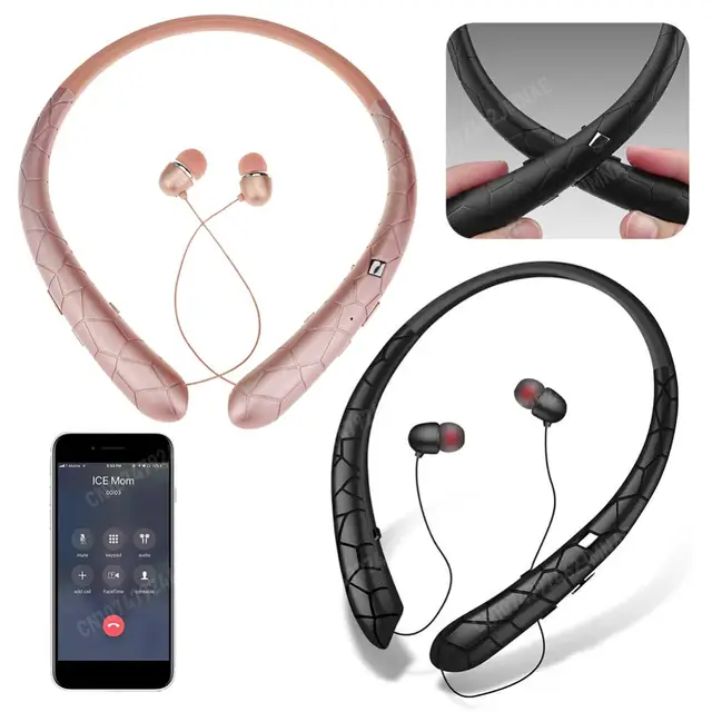 Impermeável sem fio Neckband Headset, fone de ouvido com cancelamento de ruído, Earbuds retráteis para Office Sports, Bluetooth Compatível 5.0