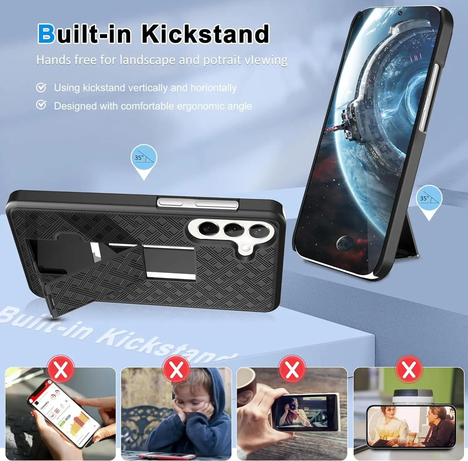 Woven Hybrid Hard Shell Holster Case with Kickstand & Belt Clip