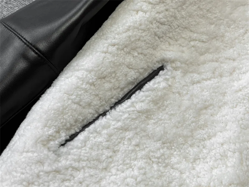 Autumn Winter Korean Style Women's High Quality Casual Wool Patchwork Sheepskin Leather Jackets B723