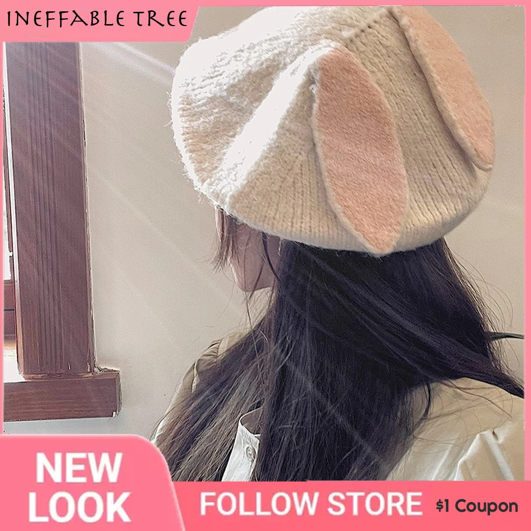 

Japanese Cute Plush Rabbit Ears Women's Girl Beanie Beret Hat Warm Winter Bonnets Lolita Sweet Beret Hats Festival Props