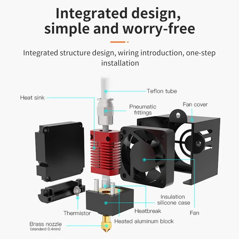 Fully Assembled Hotend Kit with Metal Shell and Dual Fan