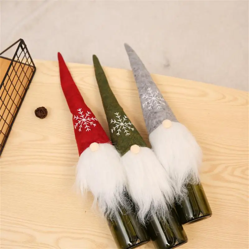 Christmas Wine Bottle Cover Cute Gnome Faceless Doll Champagne Bottle Cover Xmas New Year Dinner Decoration