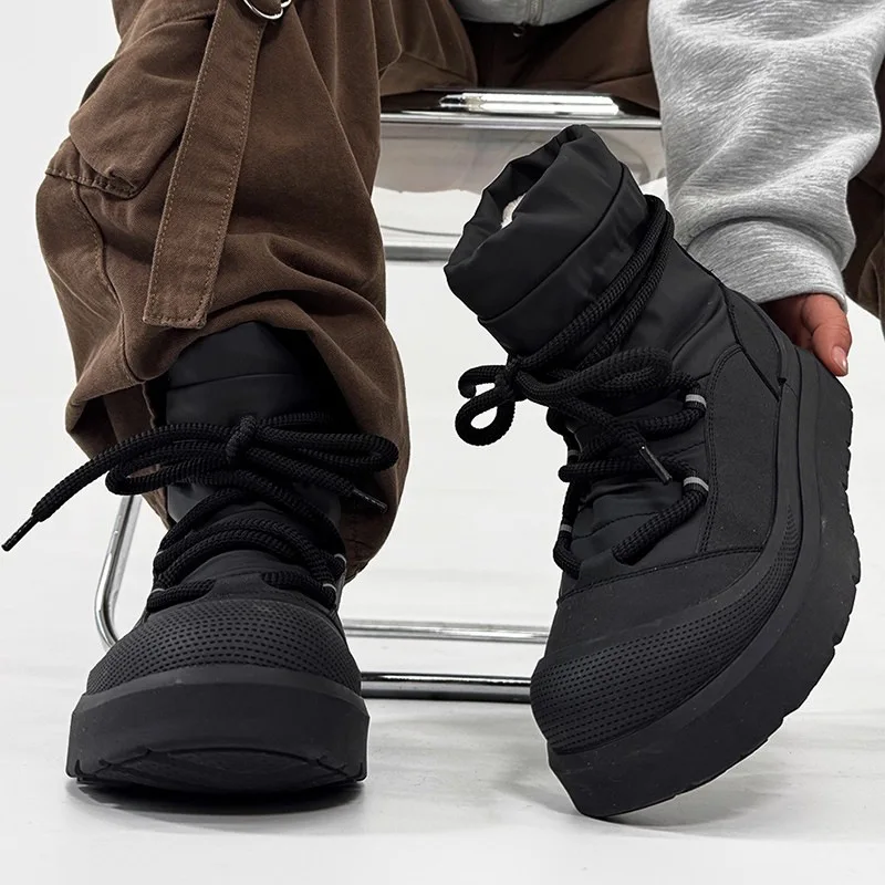 Winter Concise Solid Men's Plush High Top Thick Soled Snow Boots Fashion Versatile Warm Soft Comfortable Hairy Cotton Boots