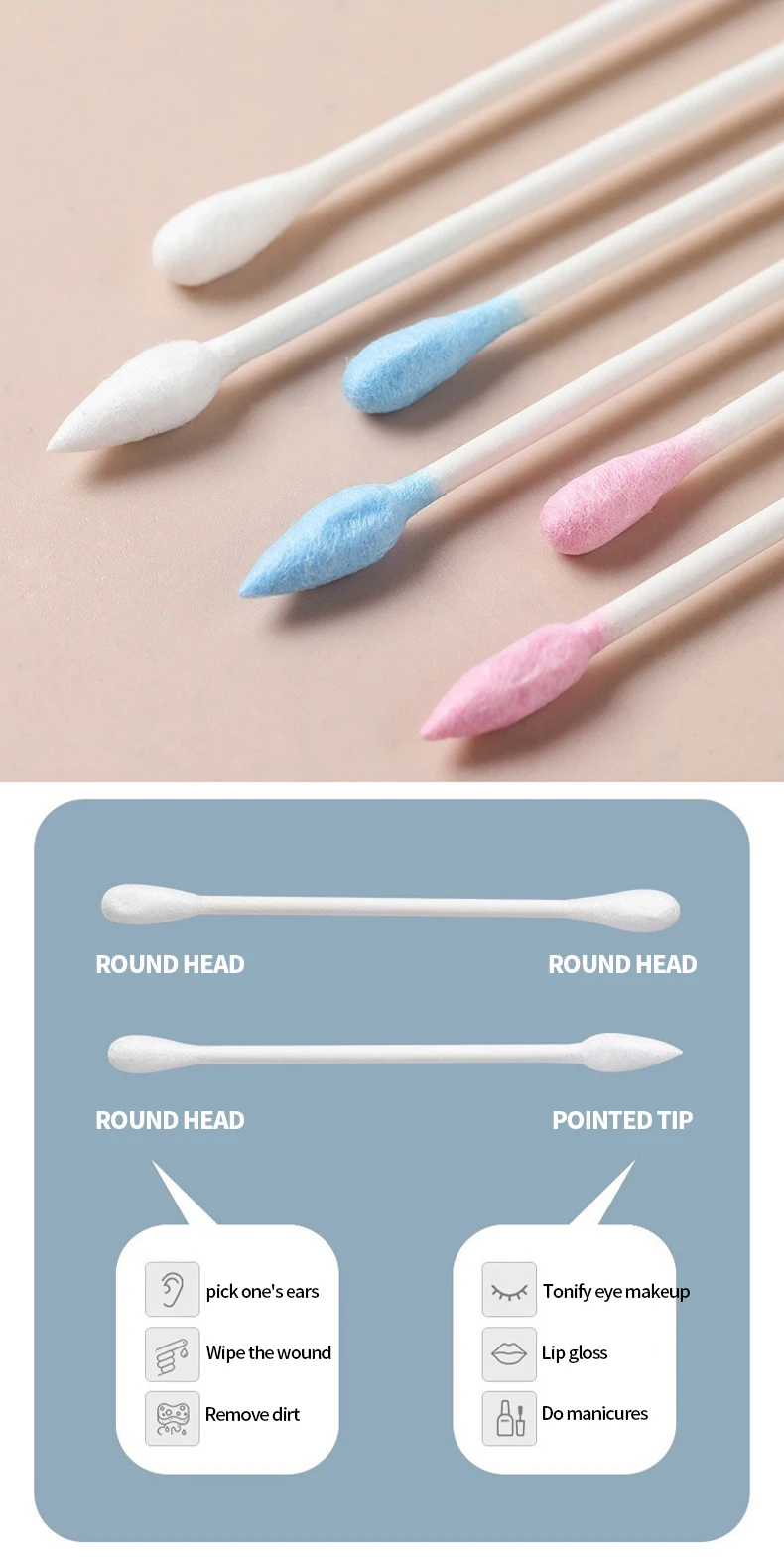 Description Picture 5 of item100PCS/bag double ended cotton swab - suitable for beauty, makeup, makeup removal, and daily cleaning use