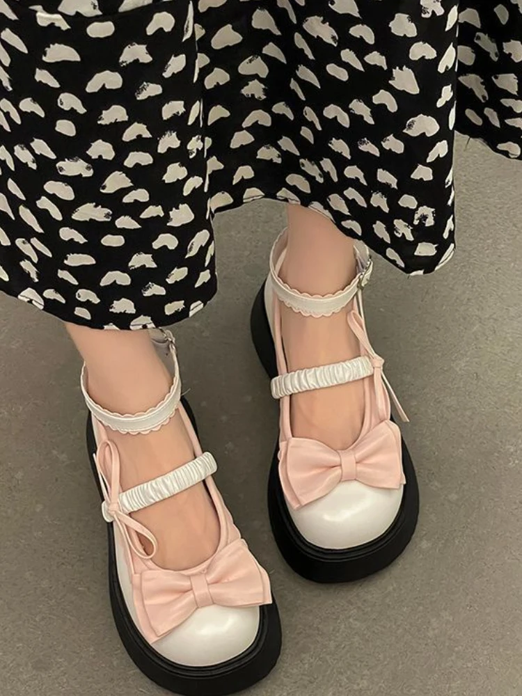 

Summer Lolita Sweet Mary Janes Shoes Women Bow-knot Japanese Style Kawaii Sandals Female Round Toe Korean Fashion Shoes 2023 New